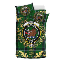 Innes Hunting Tartan Crest Bedding Set - Golden Thistle Style