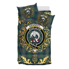 Kennedy Modern Tartan Crest Bedding Set - Golden Thistle Style