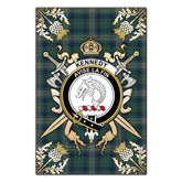 Kennedy Modern Tartan Crest Black Garden Flag - Gold Thistle Style