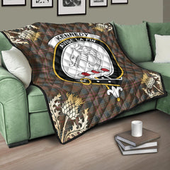 Kennedy Weathered Tartan Crest Premium Quilt - Gold Thistle Style
