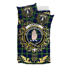 Lamont Modern Tartan Crest Bedding Set - Golden Thistle Style