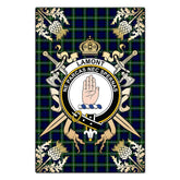 Lamont Modern Tartan Crest Black Garden Flag - Gold Thistle Style