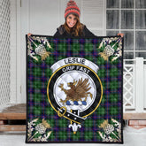 Leslie Hunting Tartan Crest Premium Quilt - Gold Thistle Style