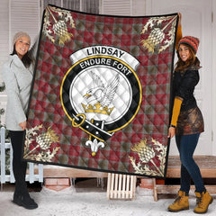 Lindsay Weathered Tartan Crest Premium Quilt - Gold Thistle Style