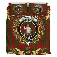 Livingston (MacLea) 02 Tartan Crest Bedding Set - Golden Thistle Style