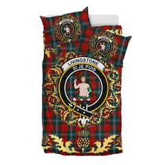 Livingston (MacLea) 03 Tartan Crest Bedding Set - Golden Thistle Style