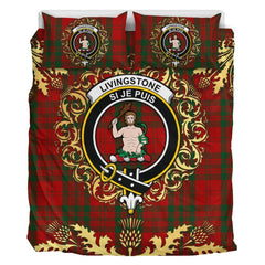 Livingston (MacLea) Tartan Crest Bedding Set - Golden Thistle Style