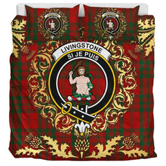 Livingston (MacLea) Tartan Crest Bedding Set - Golden Thistle Style