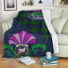Lockhart Tartan Crest Premium Blanket - Thistle Style