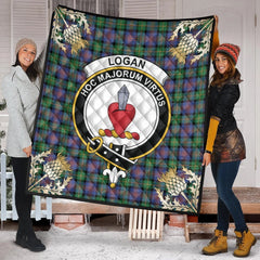 Logan Ancient Tartan Crest Premium Quilt - Gold Thistle Style