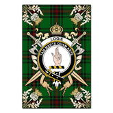 Logie Tartan Crest Black Garden Flag - Gold Thistle Style