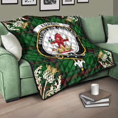 Lundin Tartan Crest Premium Quilt - Gold Thistle Style