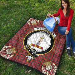 MacAlister Modern Tartan Crest Premium Quilt - Gold Thistle Style