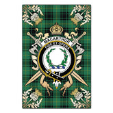 MacArthur Ancient Tartan Crest Black Garden Flag - Gold Thistle Style
