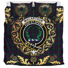 MacArthur of Milton Hunting Tartan Crest Bedding Set - Golden Thistle Style