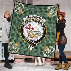 MacDonald Lord of the Isles Hunting Tartan Crest Premium Quilt - Gold Thistle Style