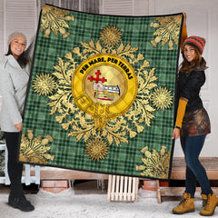 MacDonald Lord of the Isles Hunting Tartan Crest Premium Quilt - Gold Thistle Style