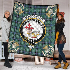 MacDonald of the Isles Hunting Ancient Tartan Crest Premium Quilt - Gold Thistle Style