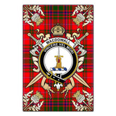 MacDowall Tartan Crest Black Garden Flag - Gold Thistle Style
