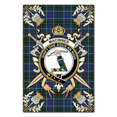 MacInnes Modern Tartan Crest Black Garden Flag - Gold Thistle Style