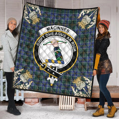 MacInnes Modern Tartan Crest Premium Quilt - Gold Thistle Style