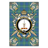 MacIntyre Hunting Ancient Tartan Crest Black Garden Flag - Gold Thistle Style