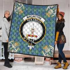 MacIntyre Hunting Ancient Tartan Crest Premium Quilt - Gold Thistle Style