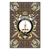 MacIntyre Hunting Weathered Tartan Crest Black Garden Flag - Gold Thistle Style