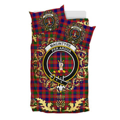 MacIntyre Modern Tartan Crest Bedding Set - Golden Thistle Style
