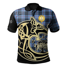 MacKay Blue Tartan Polo Shirt Viking Wolf