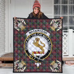 MacKintosh Hunting Modern Tartan Crest Premium Quilt - Gold Thistle Style