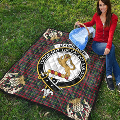 MacKintosh Hunting Modern Tartan Crest Premium Quilt - Gold Thistle Style