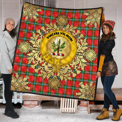 MacLaine of Loch Buie Tartan Crest Premium Quilt - Gold Thistle Style