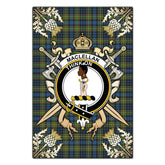MacLellan Ancient Tartan Crest Black Garden Flag - Gold Thistle Style