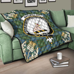 MacMillan Hunting Ancient Tartan Crest Premium Quilt - Gold Thistle Style