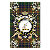 MacMillan Hunting Modern Tartan Crest Black Garden Flag - Gold Thistle Style
