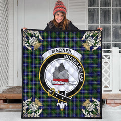 MacNeil of Barra Modern Tartan Crest Premium Quilt - Gold Thistle Style