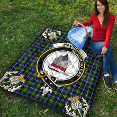 MacNeil of Barra Modern Tartan Crest Premium Quilt - Gold Thistle Style