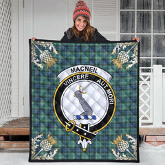 MacNeil of Colonsay Ancient Tartan Crest Premium Quilt - Gold Thistle Style