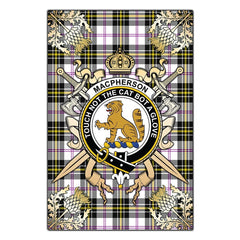 MacPherson Dress Modern Tartan Crest Black Garden Flag - Gold Thistle Style