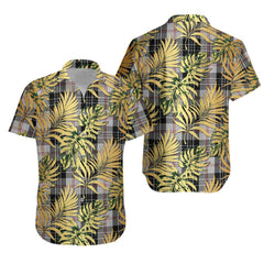 MacPherson of Cluny Black and White Tartan Vintage Leaves Hawaiian Shirt
