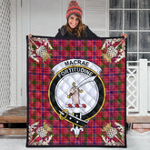 MacRae Modern Tartan Crest Premium Quilt - Gold Thistle Style