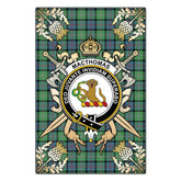 MacThomas Ancient Tartan Crest Black Garden Flag - Gold Thistle Style