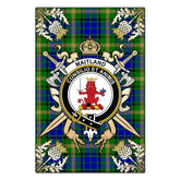 Maitland Tartan Crest Black Garden Flag - Gold Thistle Style