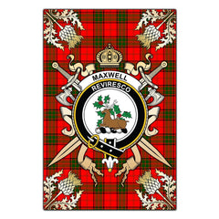 Maxwell Modern Tartan Crest Black Garden Flag - Gold Thistle Style
