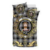 Menzies Black and White Modern Tartan Crest Bedding Set - Golden Thistle Style