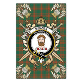 Menzies Green Ancient Tartan Crest Black Garden Flag - Gold Thistle Style