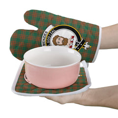 Menzies Green Ancient Tartan Crest Oven Mitt And Pot Holder (2 Oven Mitts + 1 Pot Holder)