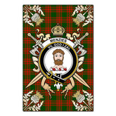 Menzies Green Modern Tartan Crest Black Garden Flag - Gold Thistle Style