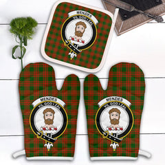 Menzies Green Modern Tartan Crest Oven Mitt And Pot Holder (2 Oven Mitts + 1 Pot Holder)